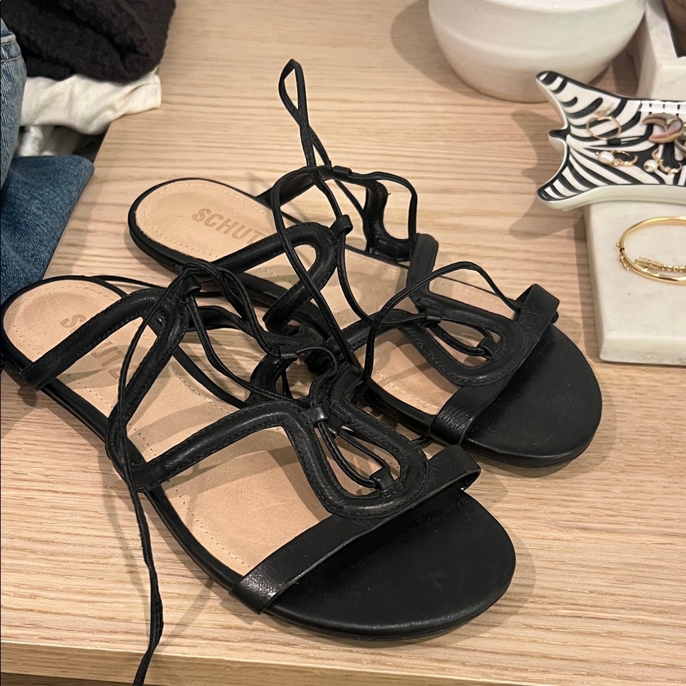SCHUTZ Elegant Black Lace-Up Sandals